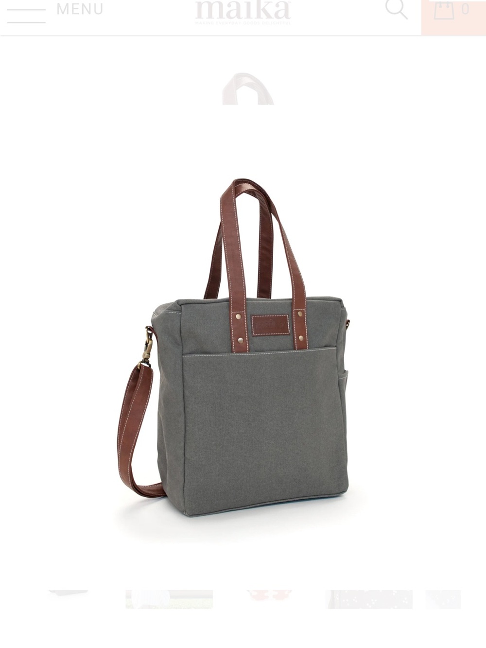 Maika Gray Canvas Messenger with Brown Leather Straps